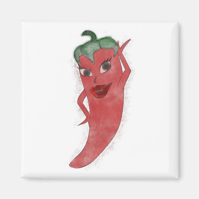 Red Hot Pepper Diva Watercolor Custom  Magnet (Front)