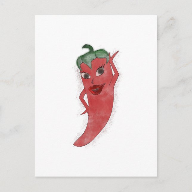 Red Hot Pepper Diva Watercolor Custom  Postcard (Front)