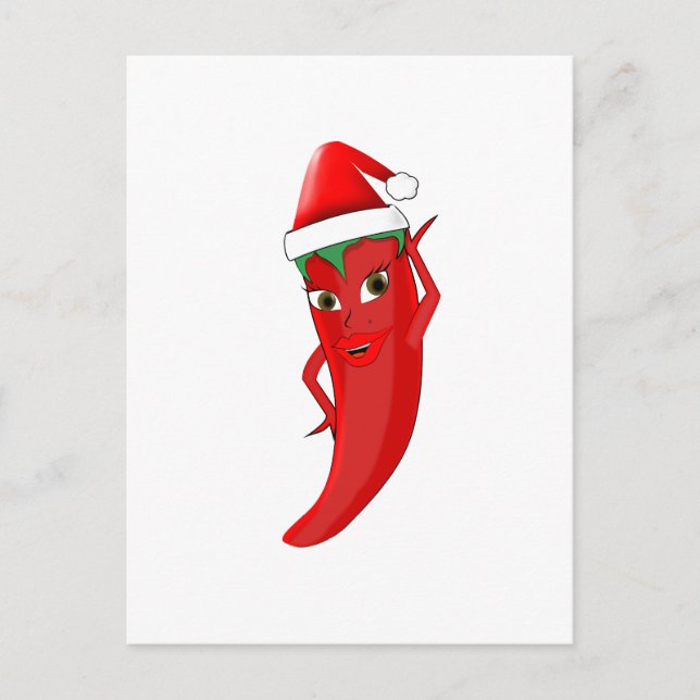 Red Hot Pepper Diva With Santas Hat Postcard (Front)
