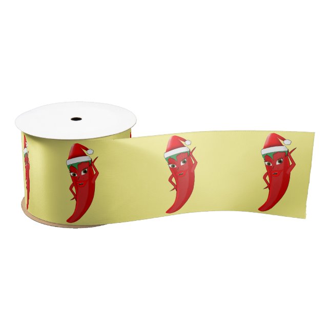 Red Hot Pepper Diva With Santas Hat Satin Ribbon (Spool)