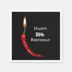 Red hot pepper on black 50th birthday napkin
