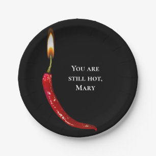 red hot pepper with candle flame birthday paper plate
