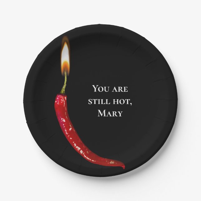 red hot pepper with candle flame birthday paper plate (Front)