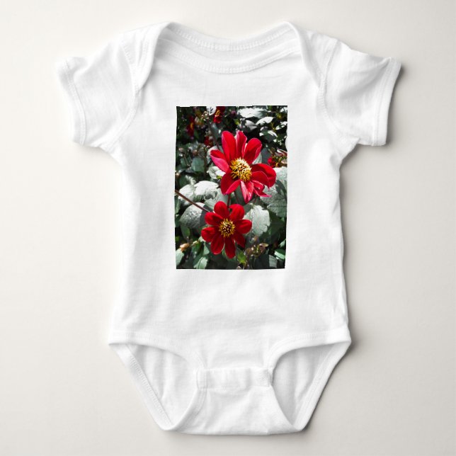 red hot pink daisy / daisies flowers baby bodysuit (Front)