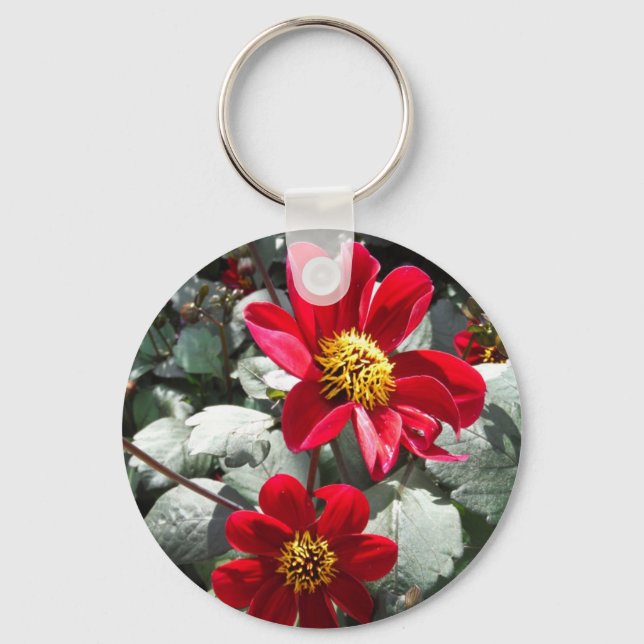 red hot pink daisy / daisies flowers key ring (Front)