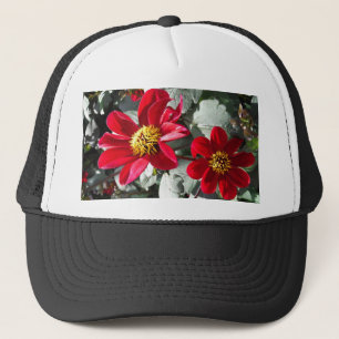 red hot pink daisy / daisies flowers trucker hat