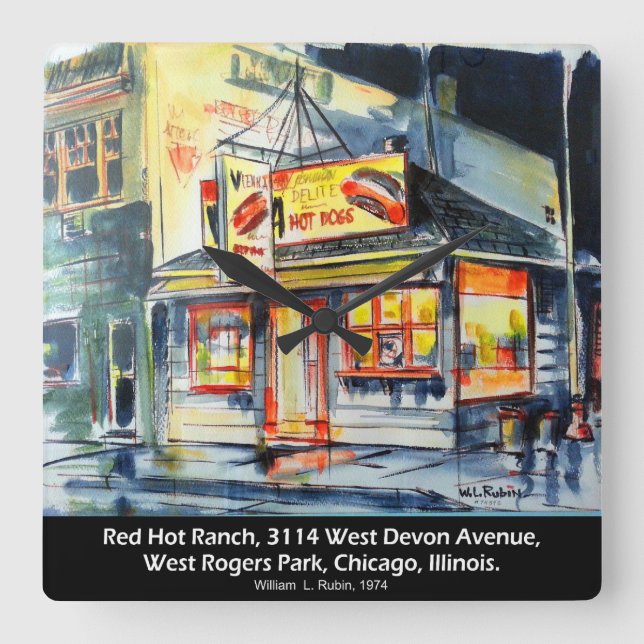 Red Hot Ranch, Chicago, Illinois (1952-1985) Square Wall Clock (Front)