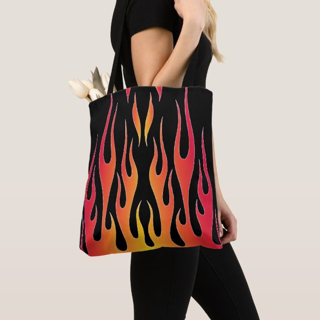 Red Hot Rod Flames Tote Bag (Close Up)