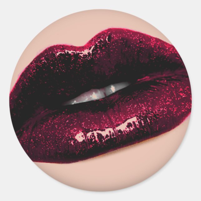 Red Hot Sparkling Kissable Lips Classic Round Sticker (Front)