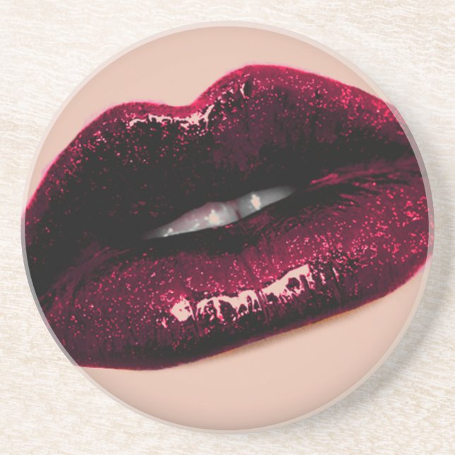 Red Hot Sparkling Kissable Lips Coaster (Front)
