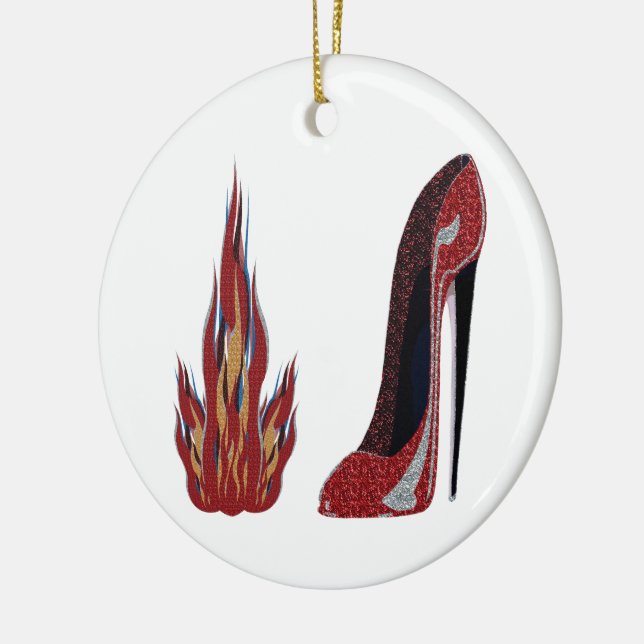 Red Hot Stiletto Shoe Art Ceramic Tree Decoration (Left)