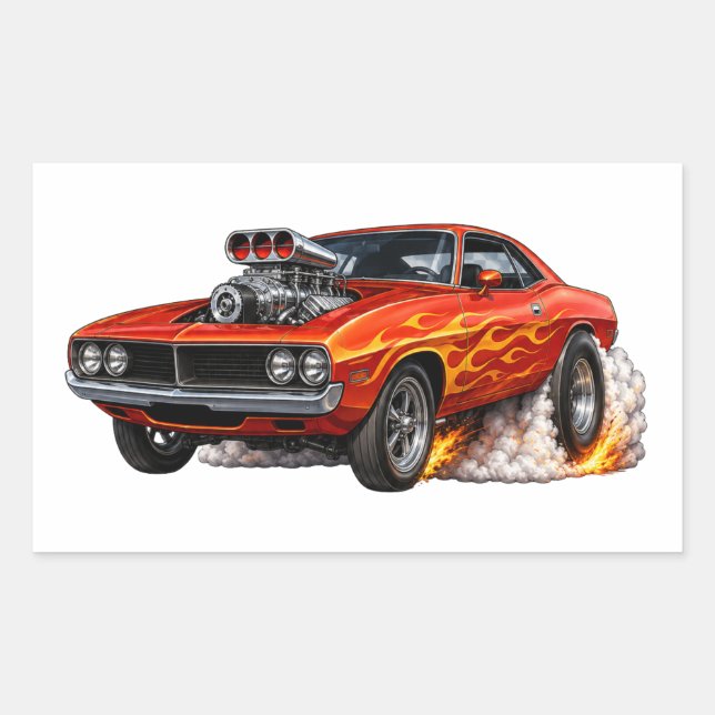 Red Hot Supercharged Muscle Car Burnout Rectangular Sticker (Front)