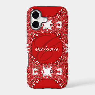Red Hot & White Lace Monogram Custom iPhone 5 Case
