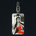 Red Hot Woman Luggage Tag<br><div class="desc">Artist:unknown | Woman in red bathing suit talking to men at the pool</div>