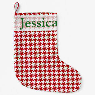 Red Houndstooth Custom Monogram Christmas Stocking