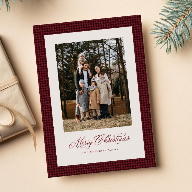 Red houndstooth frame classic Merry Christmas Holiday Card (Creator Uploaded)