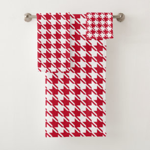 Red Houndstooth Repeating Pattern Bath Towel Set