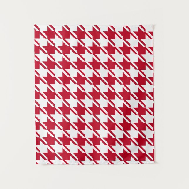 Red Houndstooth Repeating Pattern Tapestry (Front)