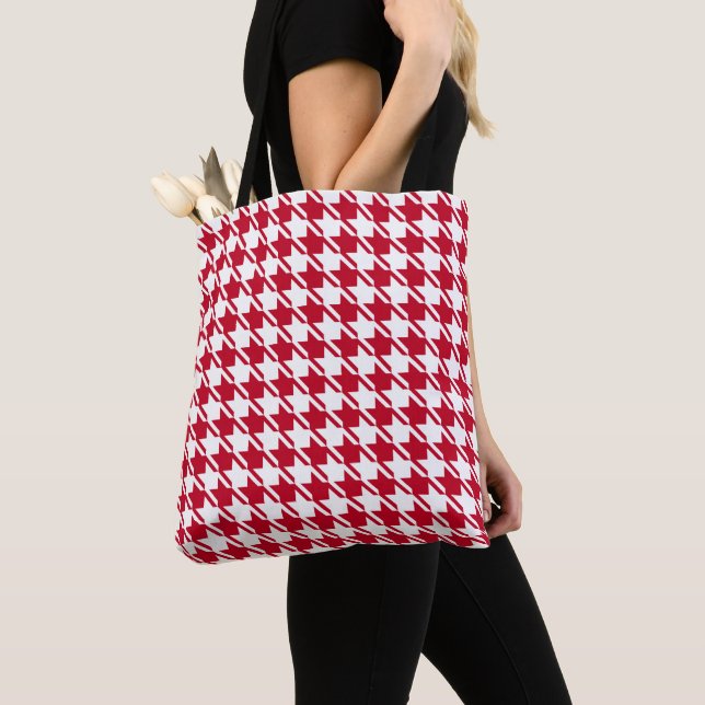 Red Houndstooth Repeating Pattern Tote Bag (Close Up)