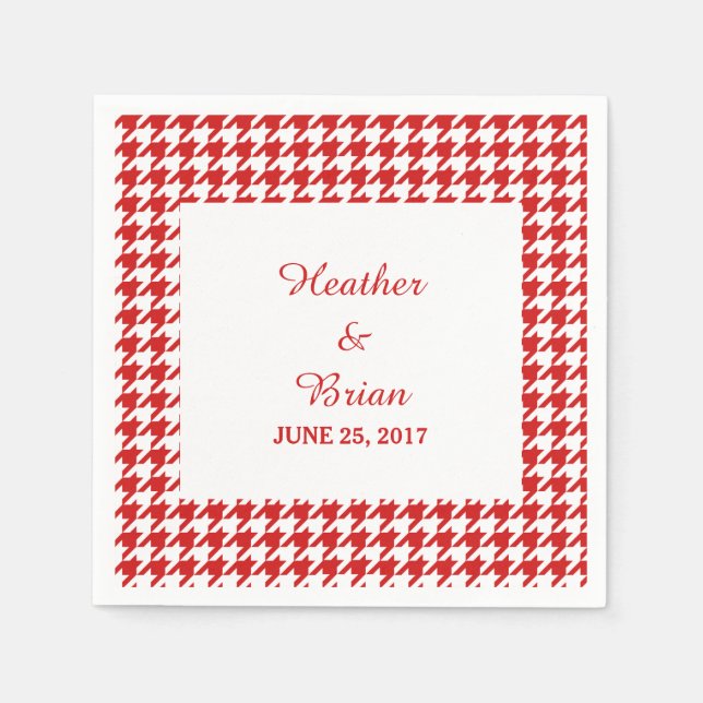 Red Houndstooth Wedding Paper Napkins (Front)