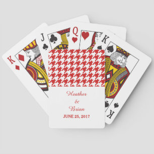 Red Houndstooth Wedding Playing Cards