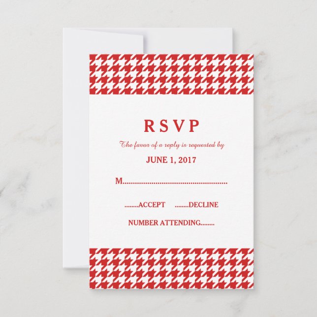 Red Houndstooth Wedding Response Card (Front)