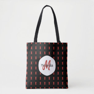 Red Hourglass Black Widow Pattern Monogrammed Name Tote Bag