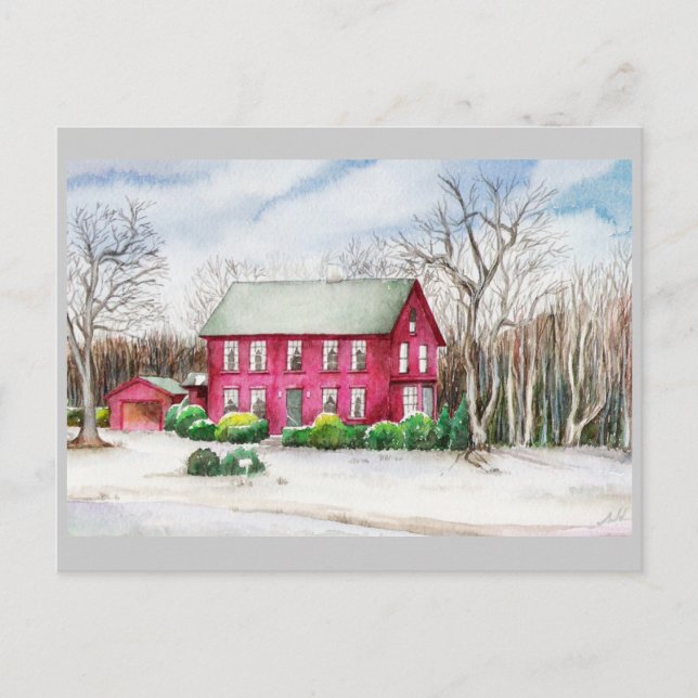 Red house in Winter Postcard (Front)