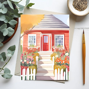 Red House Pretty Watercolor Painting Postcard