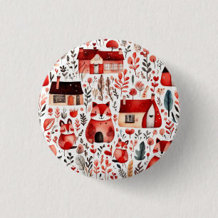 Red houses and houses cute Paper Sheet 3 Cm Round Badge