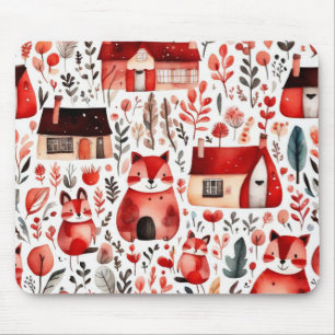 Red houses and houses cute Paper Sheet Mouse Pad