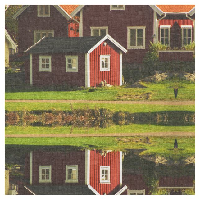 Red Houses in Sweden Fabric (Close Up)