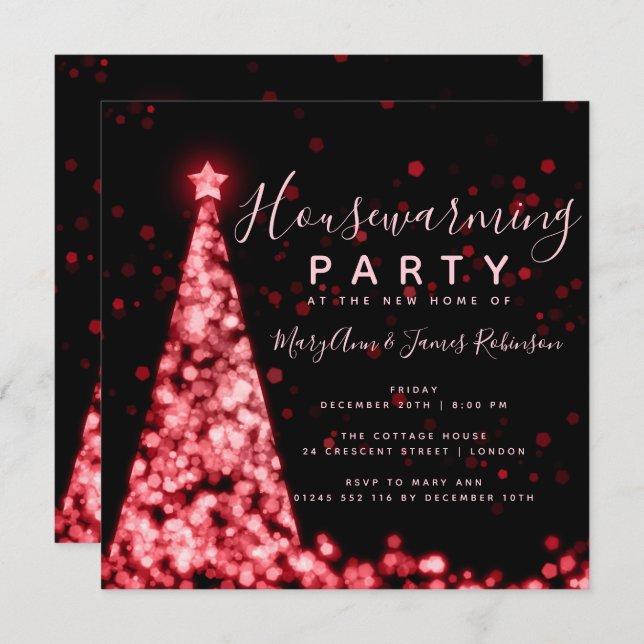 Red Housewarming Party Christmas Holidays Invitation (Front/Back)