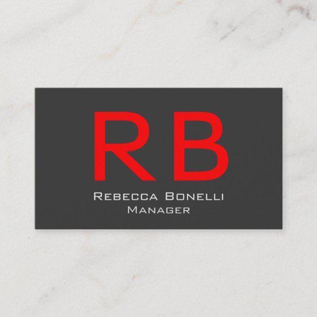 Red Huge Letters Monogram Manager Business Card (Front)