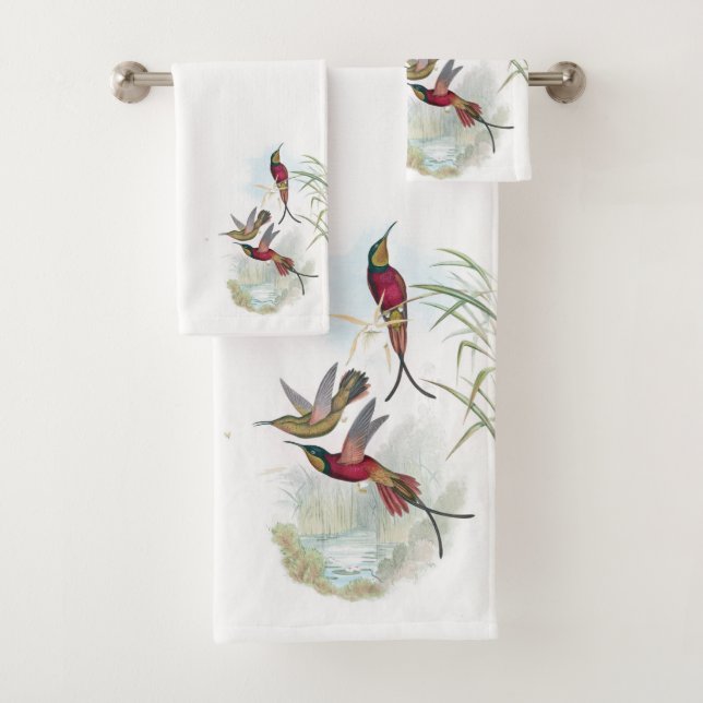 Red Hummingbird Birds Wildlife Bath Towel Set (Insitu)
