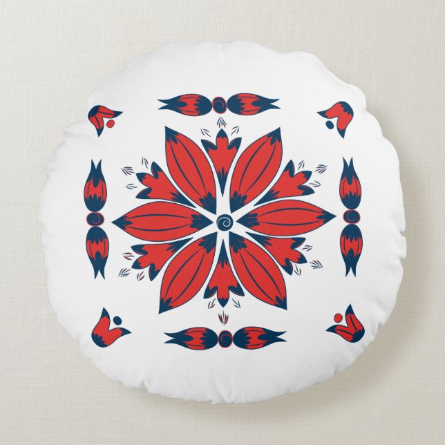 Red Hungarian folk art floral motif Round Cushion (Front)