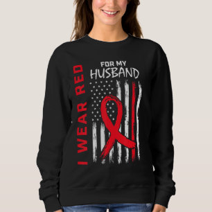 Red Husband Heart Disease Awareness USA Flag Match Sweatshirt