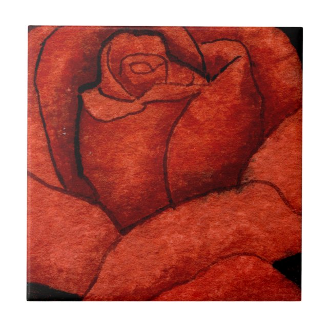 "Red Hybrid Tea Rose" Kitchen Garden Ceramic Tile (Front)