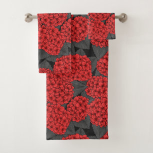 Red hydrangea bath towel set