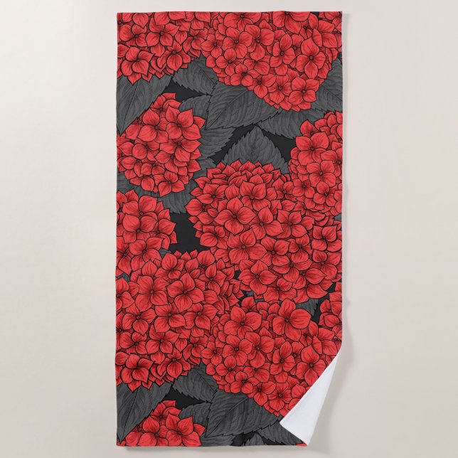 Red hydrangea beach towel (Front)