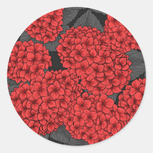 Red hydrangea classic round sticker