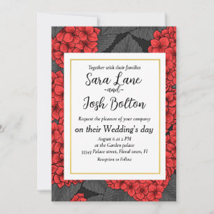 Red hydrangea invitation