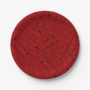 Red I love cheerleading Paper Plate