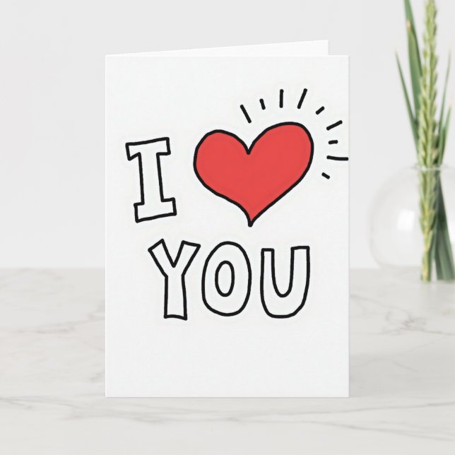 Red I Love You Doodle Valentines Card (Front)