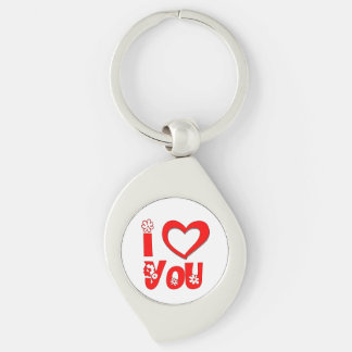Red I Love You Minimalist Heart Metal Keychain