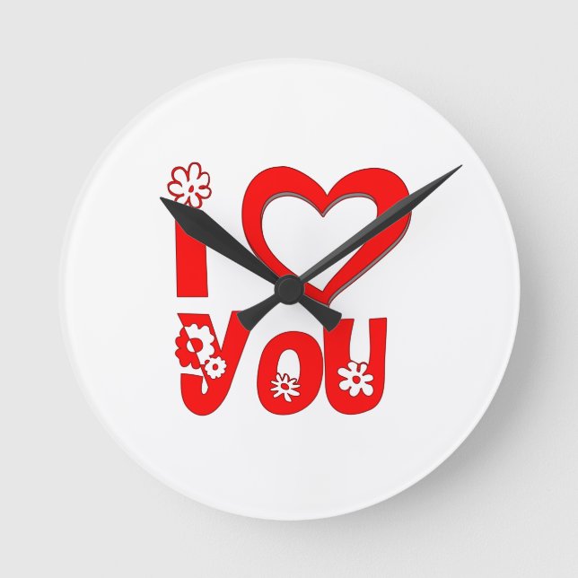 Red I Love You Round Wall Clock (Front)
