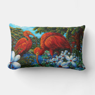 Red Ibis Original Painting 13" X 21" Throw Pillow