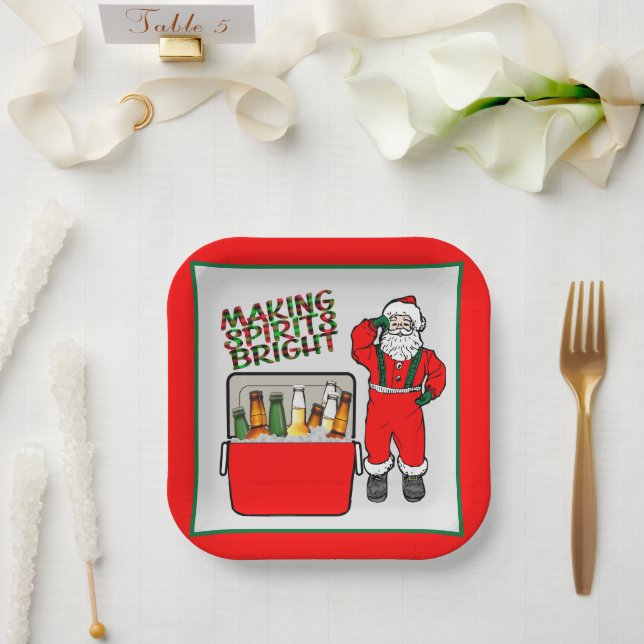 Red Ice Chest With Beer And Santa Paper Plate (Wedding)
