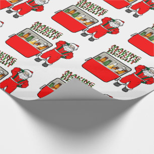 Red Ice Chest With Beer And Santa Wrapping Paper
