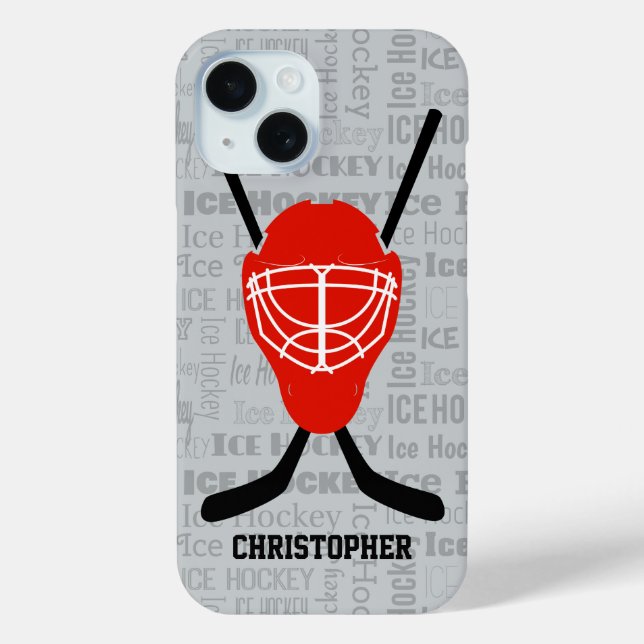 Red Ice Hockey Helmet and Sticks Typography Case-Mate iPhone Case (Back)